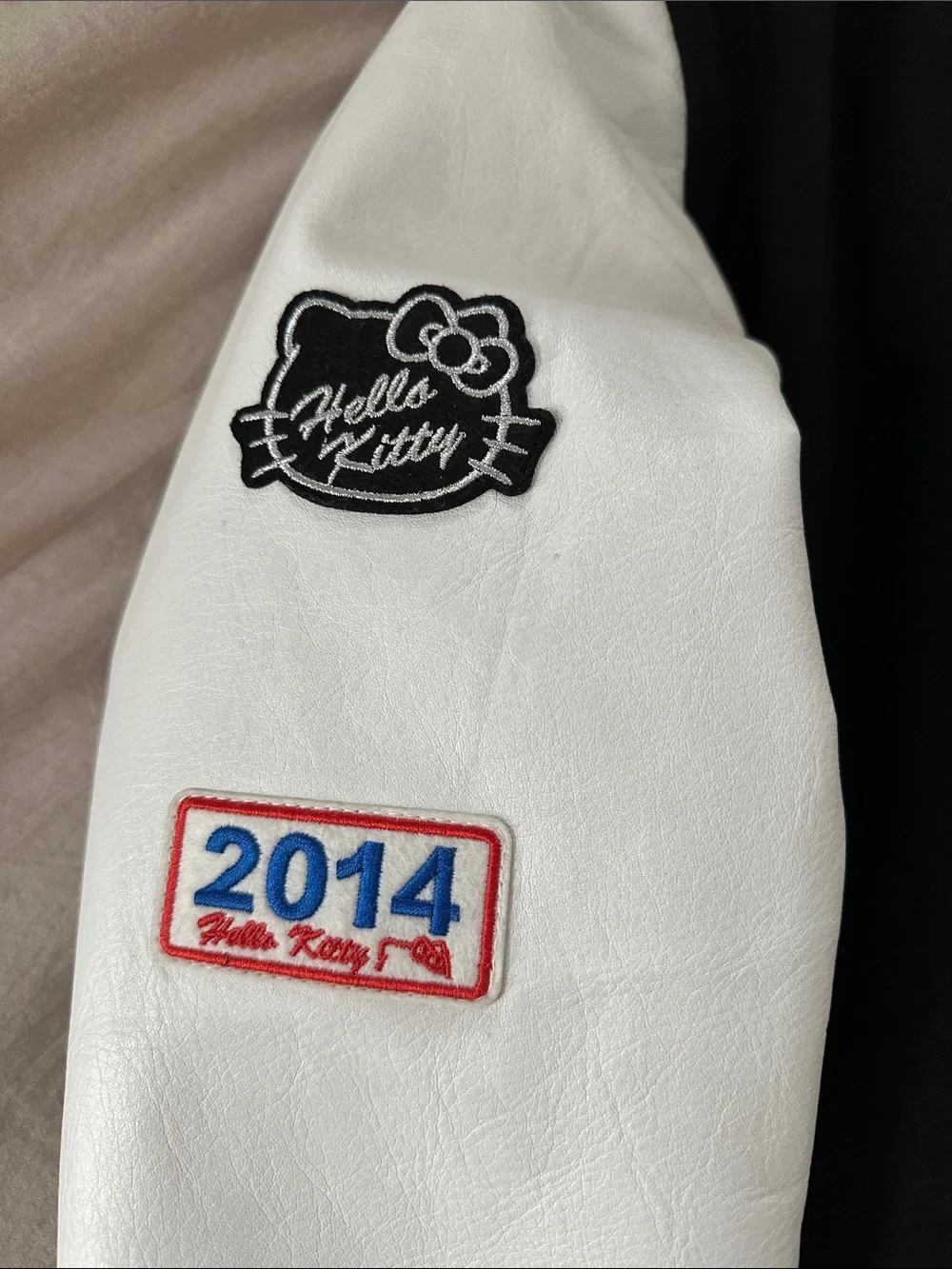 Black and White Varsity Jacket with NY Yankees and Hello Kitty Patch - Picture 4 of 6